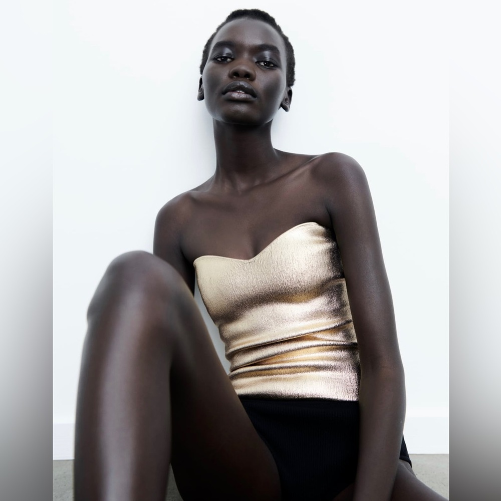 Zara Gold Bustier Top. Medium
